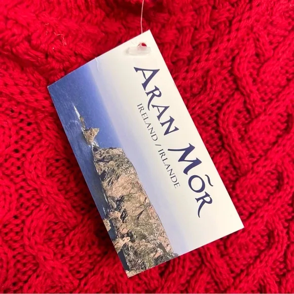 NWT Aran Mor Ireland pure merino wool ruby red high neck sweater L - Picture 12 of 17
